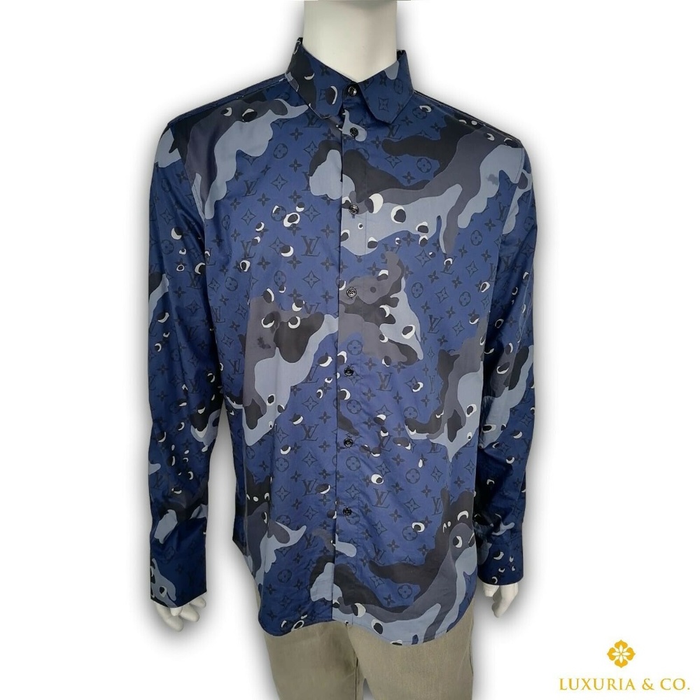 New Authentic Men's Louis Vuitton Camo DNA Shirt